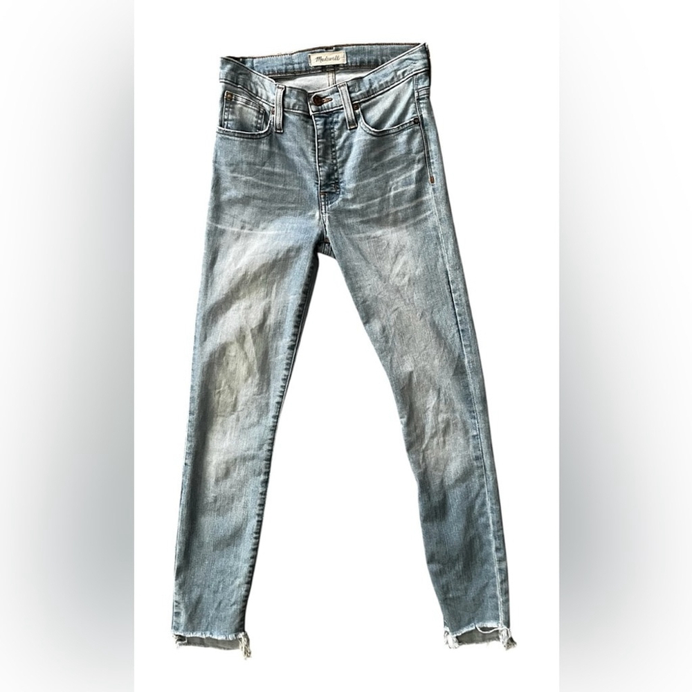 Madewell 9” High Rise Skinny Jeans, Light Wash, Frayed Bottoms, SZ: 25
